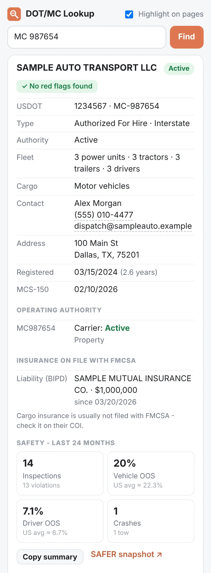 Authority, insurance and safety section